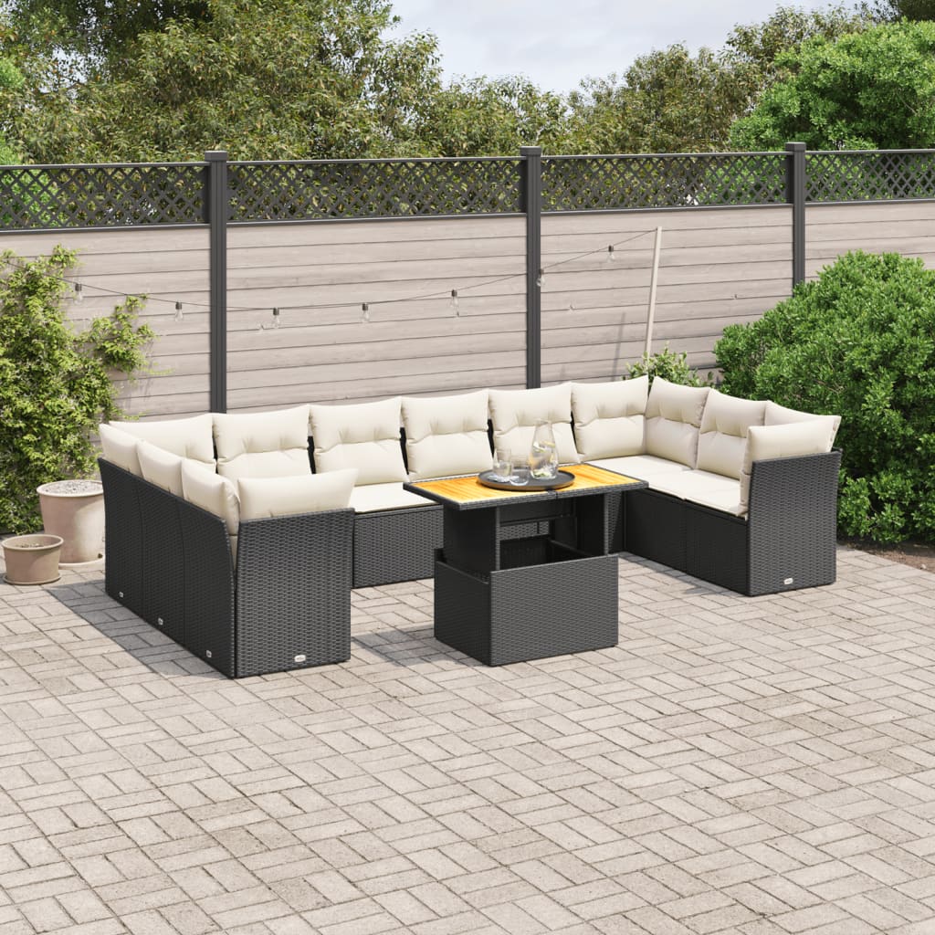 11-dijelni set vrtnih sofa od poliratana s jastucima crni Crna 100 x 55 x 73 cm