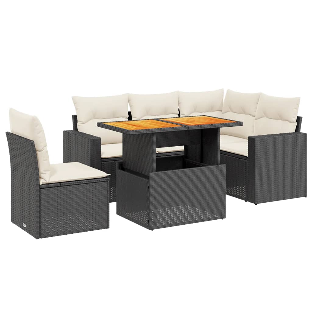 6-dijelni set vrtnih sofa s jastucima crni od poliratana Crna 100 x 55 x 73 cm