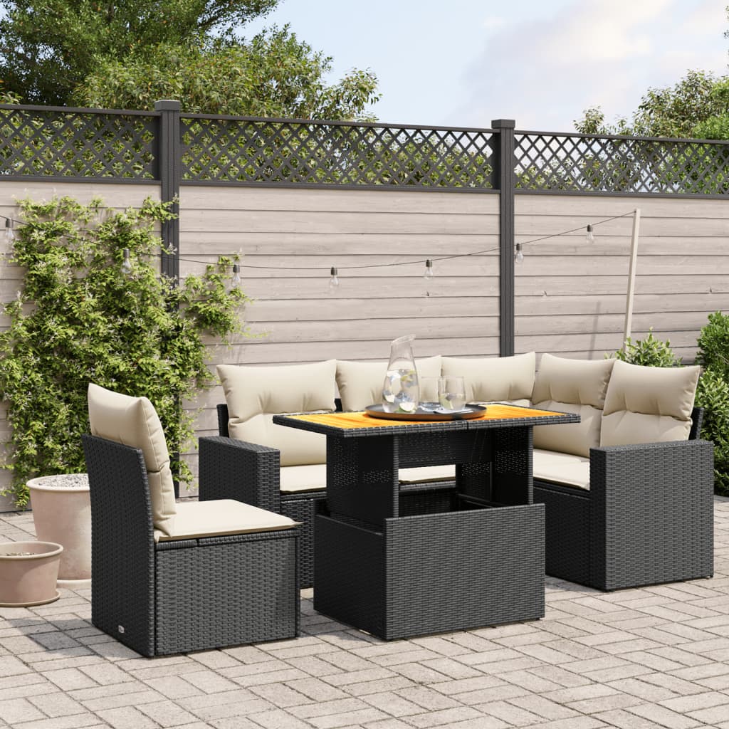 6-dijelni set vrtnih sofa s jastucima crni od poliratana Crna 100 x 55 x 73 cm