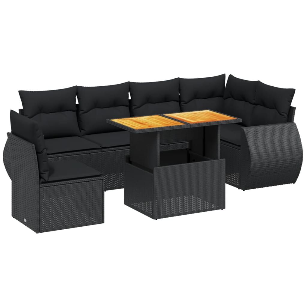 7-dijelni set vrtnih sofa od poliratana s jastucima crni Crna 100 x 55 x 73 cm