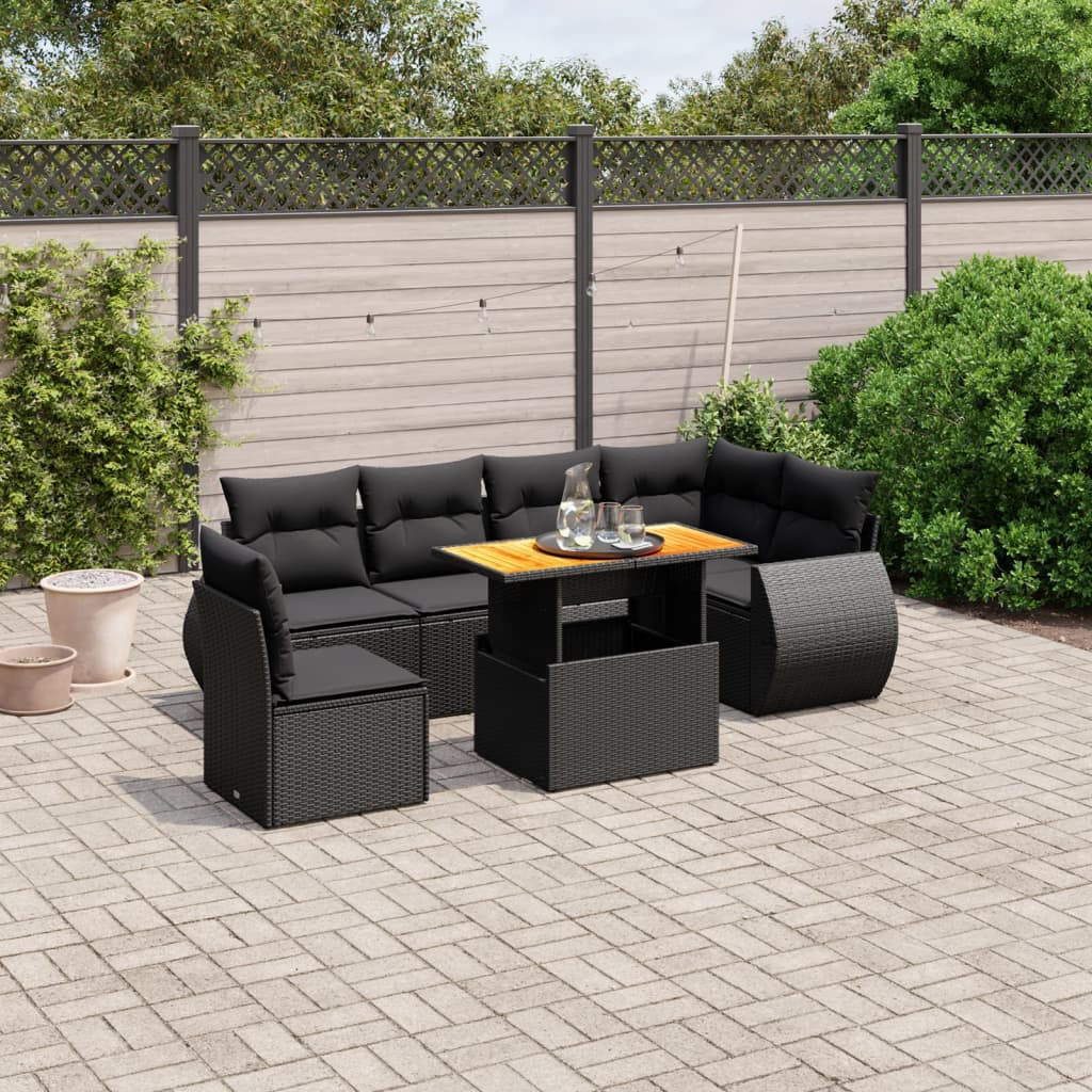 7-dijelni set vrtnih sofa od poliratana s jastucima crni Crna 100 x 55 x 73 cm