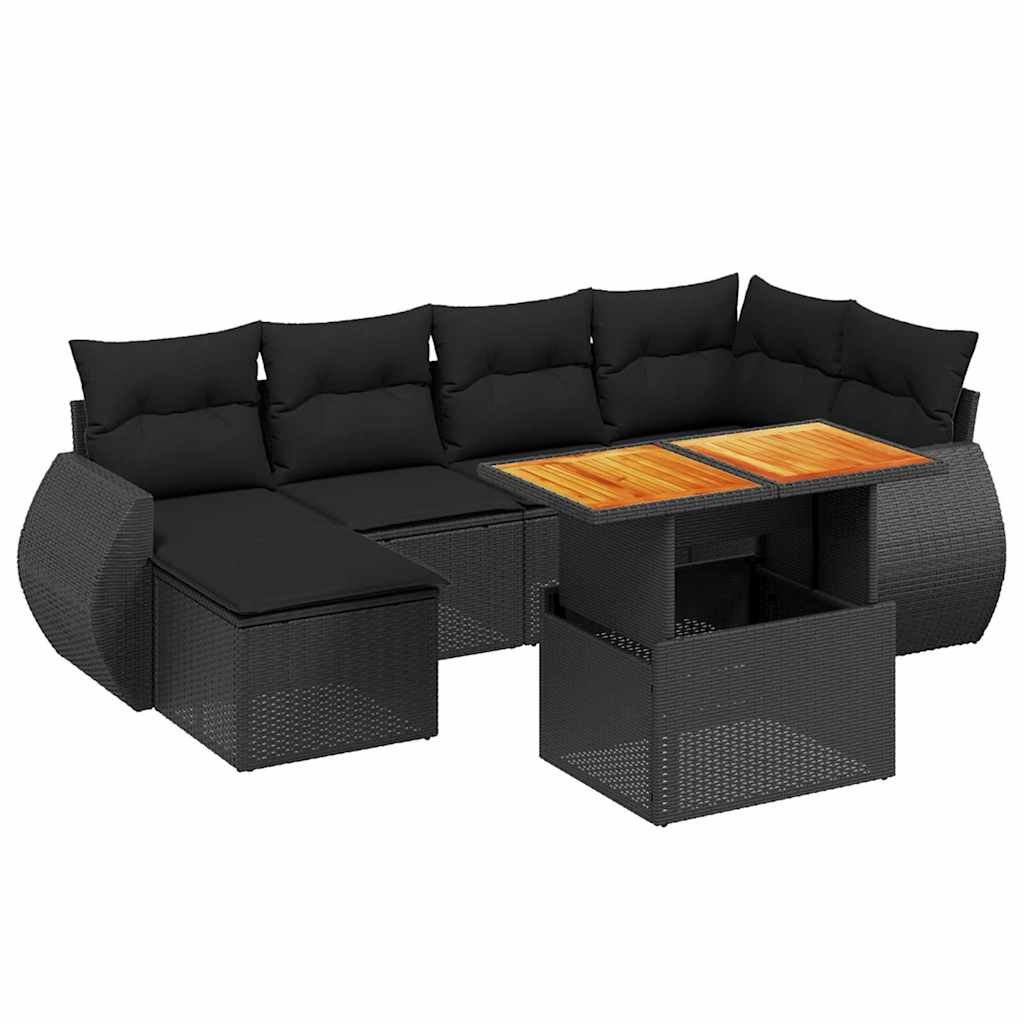 7-dijelni set vrtnih sofa od poliratana s jastucima crni Crna 100 x 55 x 73 cm