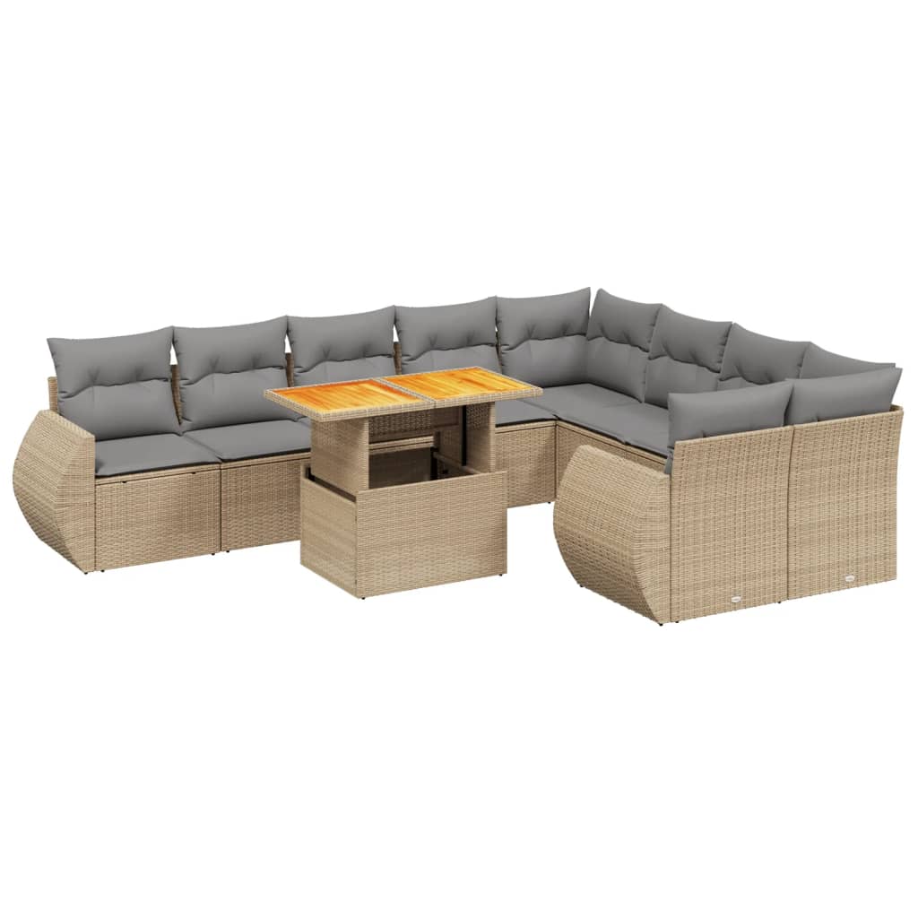 10-dijelni set vrtnih sofa s jastucima bež od poliratana 100 x 55 x 73 cm