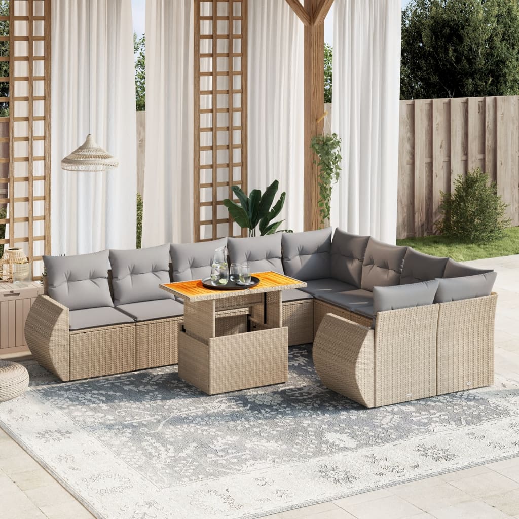 10-dijelni set vrtnih sofa s jastucima bež od poliratana 100 x 55 x 73 cm