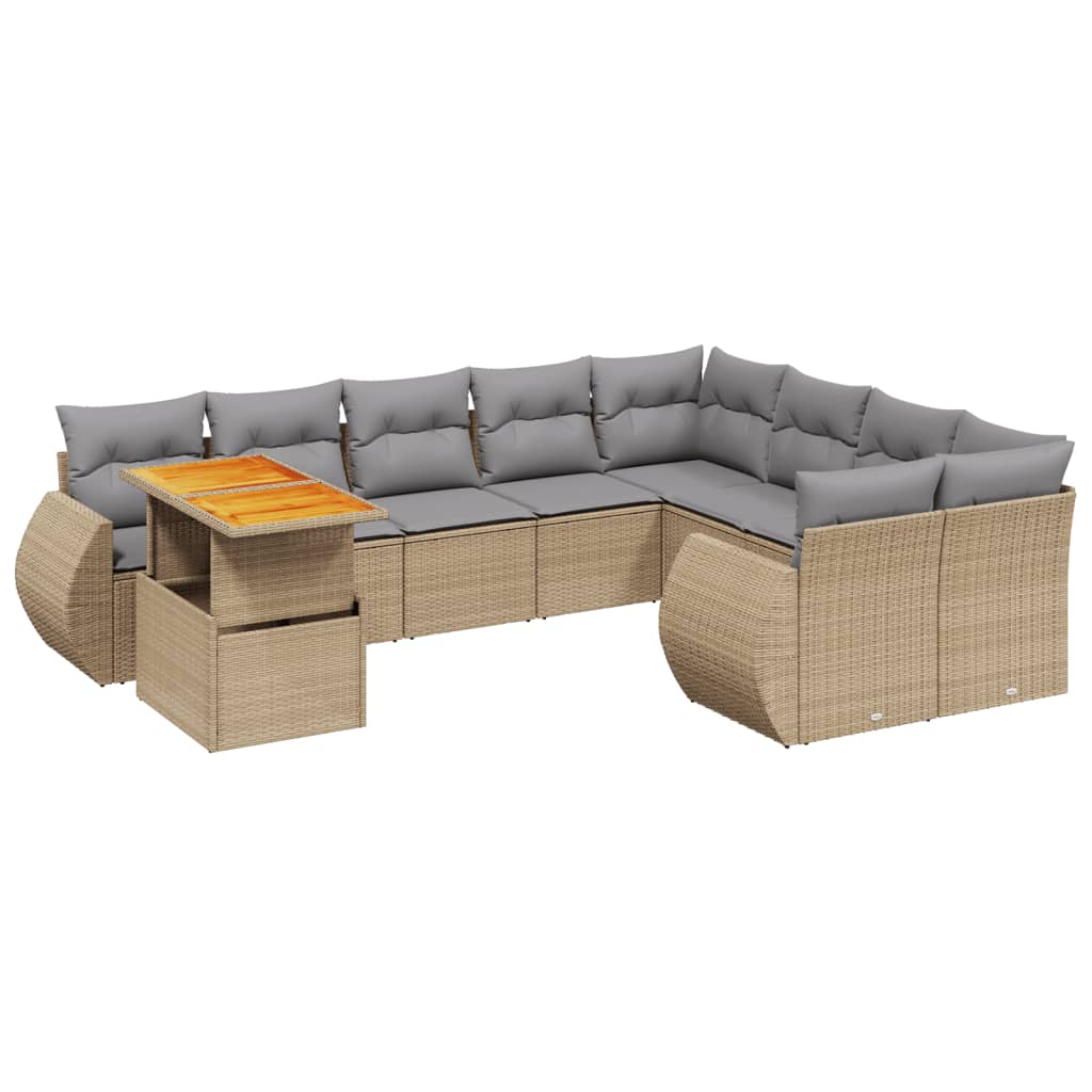 10-dijelni set vrtnih sofa s jastucima bež od poliratana 100 x 55 x 73 cm
