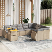 10-dijelni set vrtnih sofa s jastucima bež od poliratana 100 x 55 x 73 cm