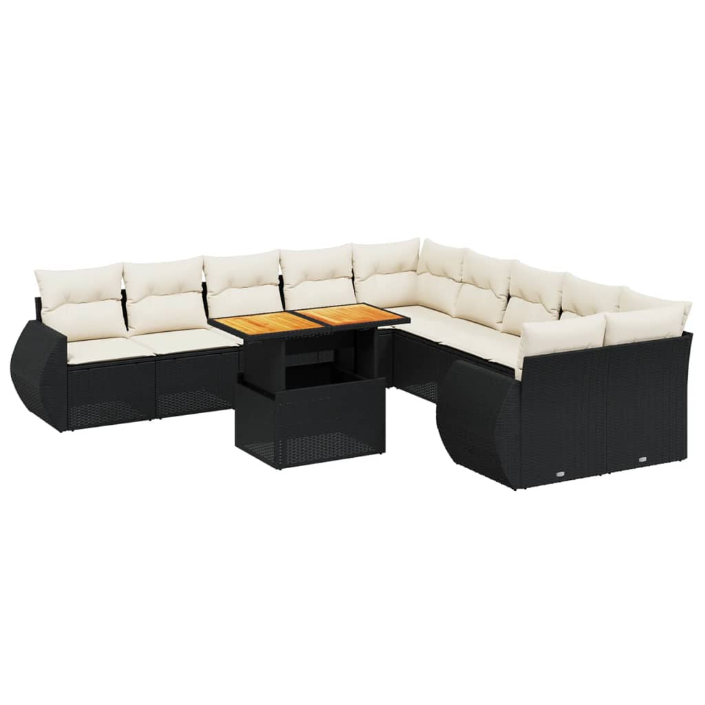 11-dijelni set vrtnih sofa od poliratana s jastucima crni Crna 100 x 55 x 73 cm