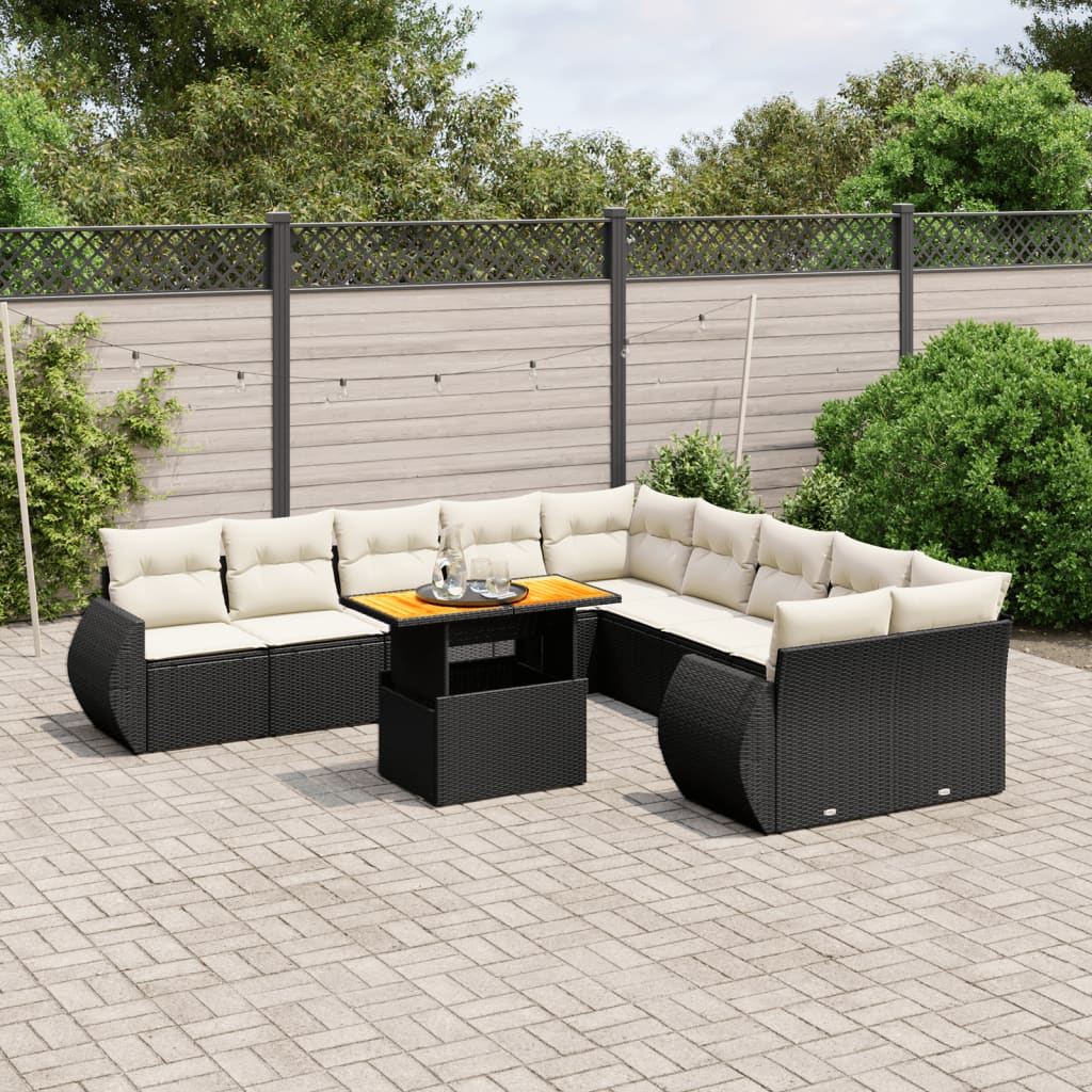 11-dijelni set vrtnih sofa od poliratana s jastucima crni Crna 100 x 55 x 73 cm