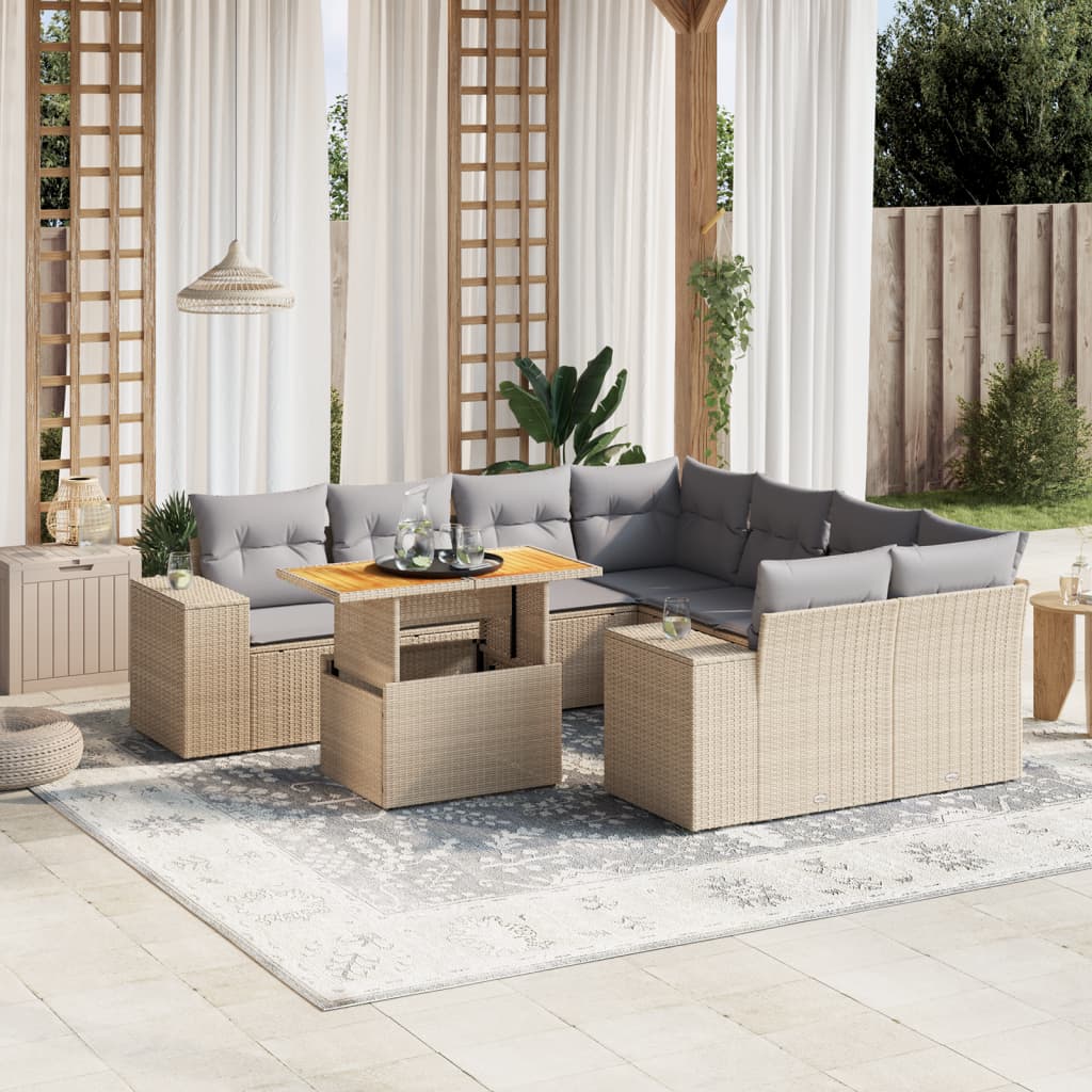 9-dijelni set vrtnih sofa s jastucima bež od poliratana 100 x 55 x 73 cm