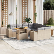 9-dijelni set vrtnih sofa s jastucima bež od poliratana 100 x 55 x 73 cm