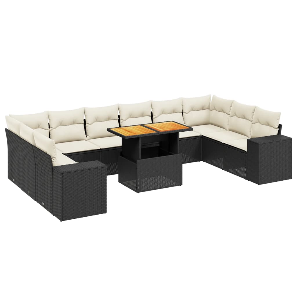 11-dijelni set vrtnih sofa od poliratana s jastucima crni Crna 100 x 55 x 73 cm