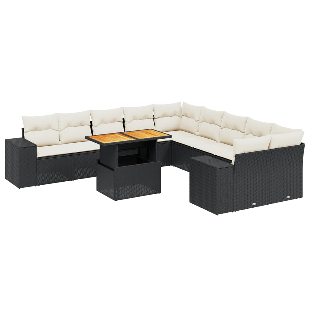 11-dijelni set vrtnih sofa od poliratana s jastucima crni Crna 100 x 55 x 73 cm