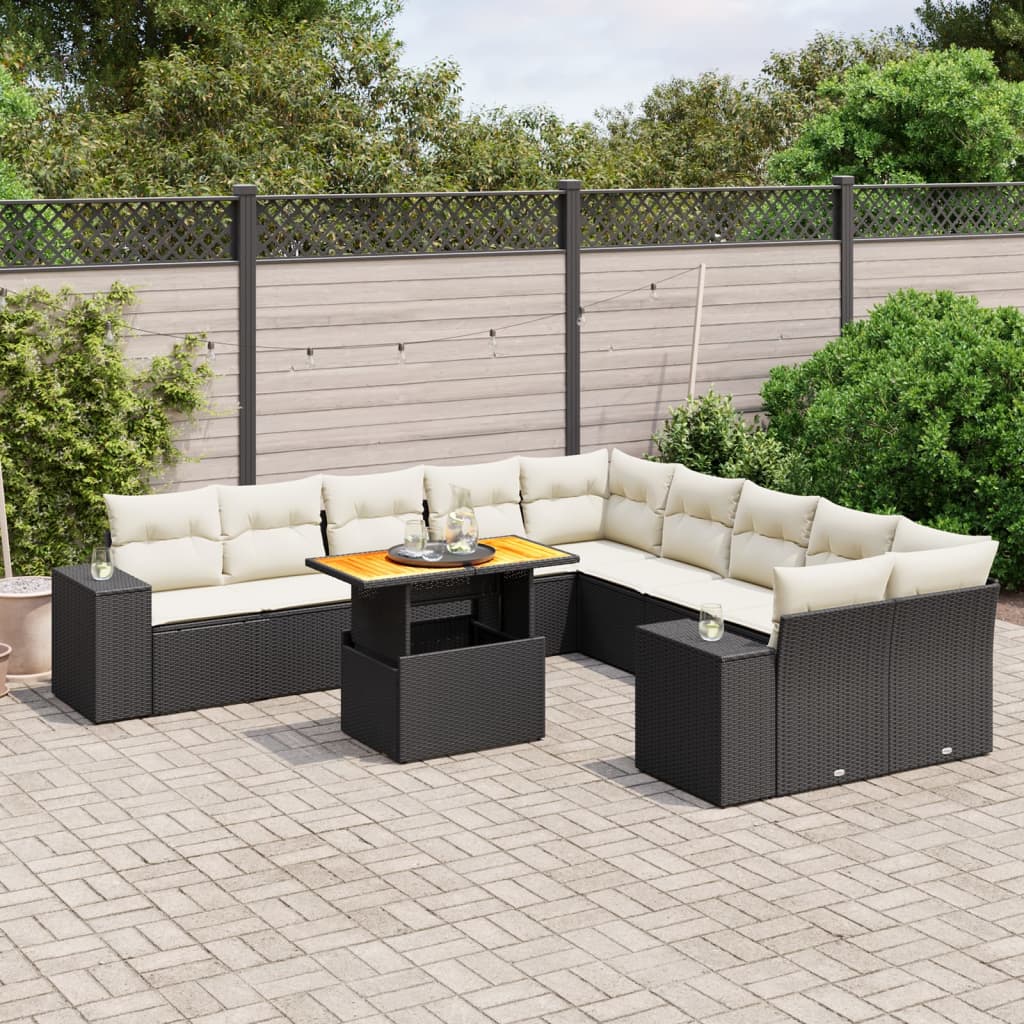 11-dijelni set vrtnih sofa od poliratana s jastucima crni Crna 100 x 55 x 73 cm
