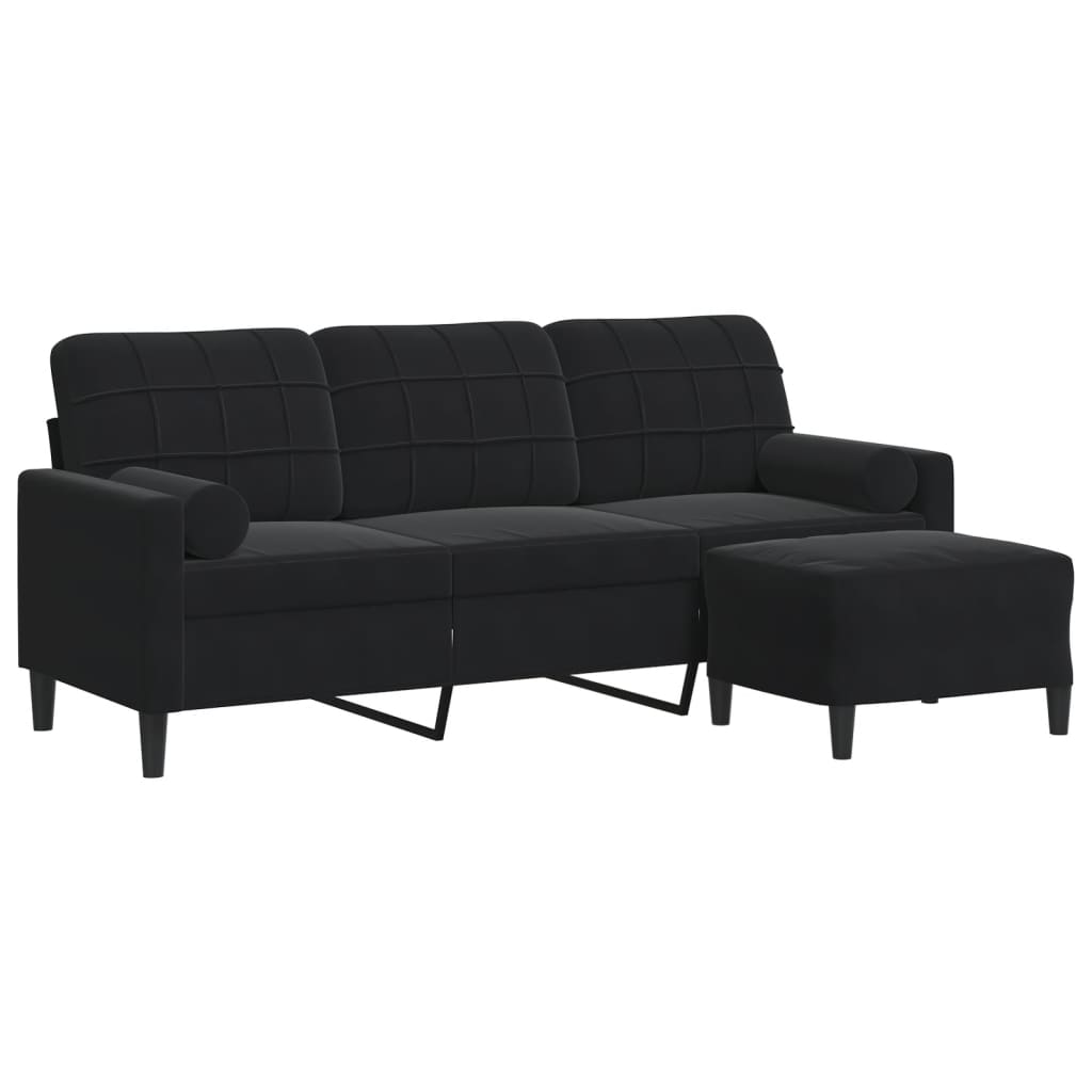 Trosjed s tabureom crni 180 cm baršunasti