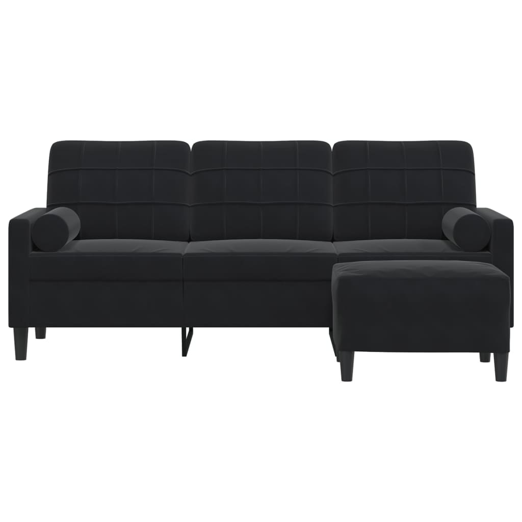 Trosjed s tabureom crni 180 cm baršunasti