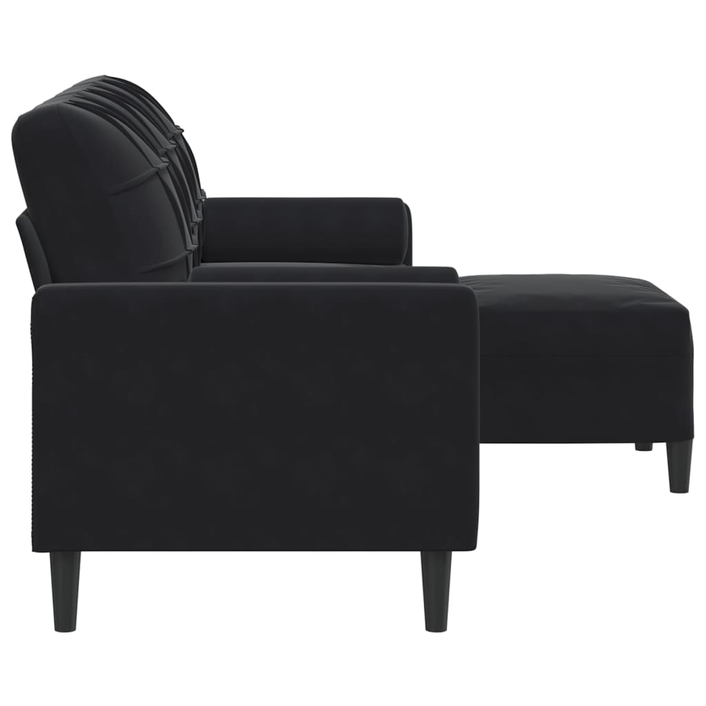Trosjed s tabureom crni 180 cm baršunasti