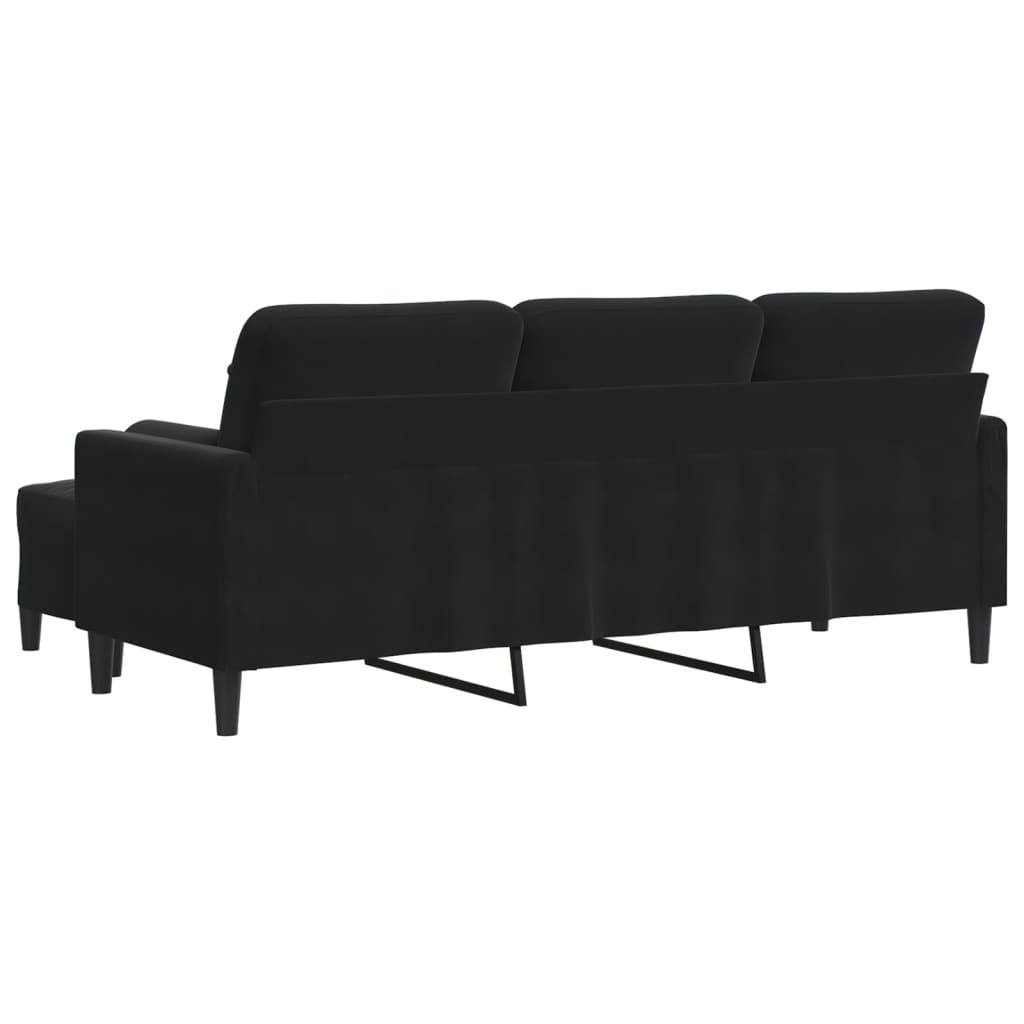 Trosjed s tabureom crni 180 cm baršunasti