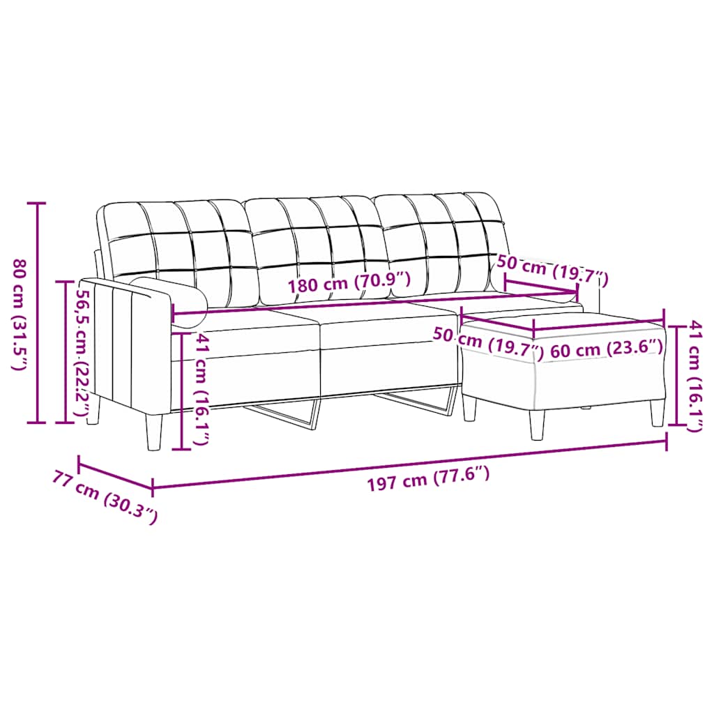 Trosjed s tabureom crni 180 cm baršunasti