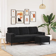 Trosjed s tabureom crni 180 cm baršunasti