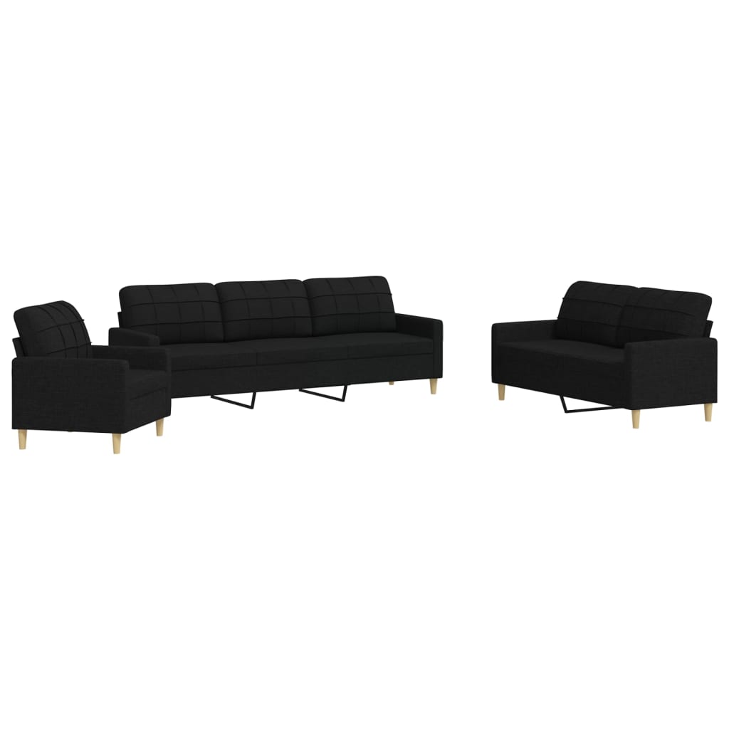 3-dijelni set sofa crni od tkanine