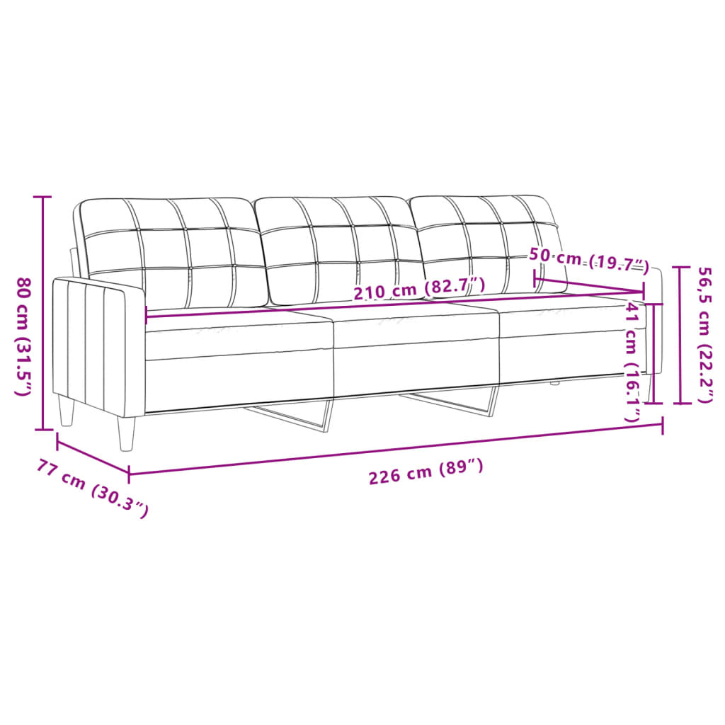 3-dijelni set sofa crni od tkanine