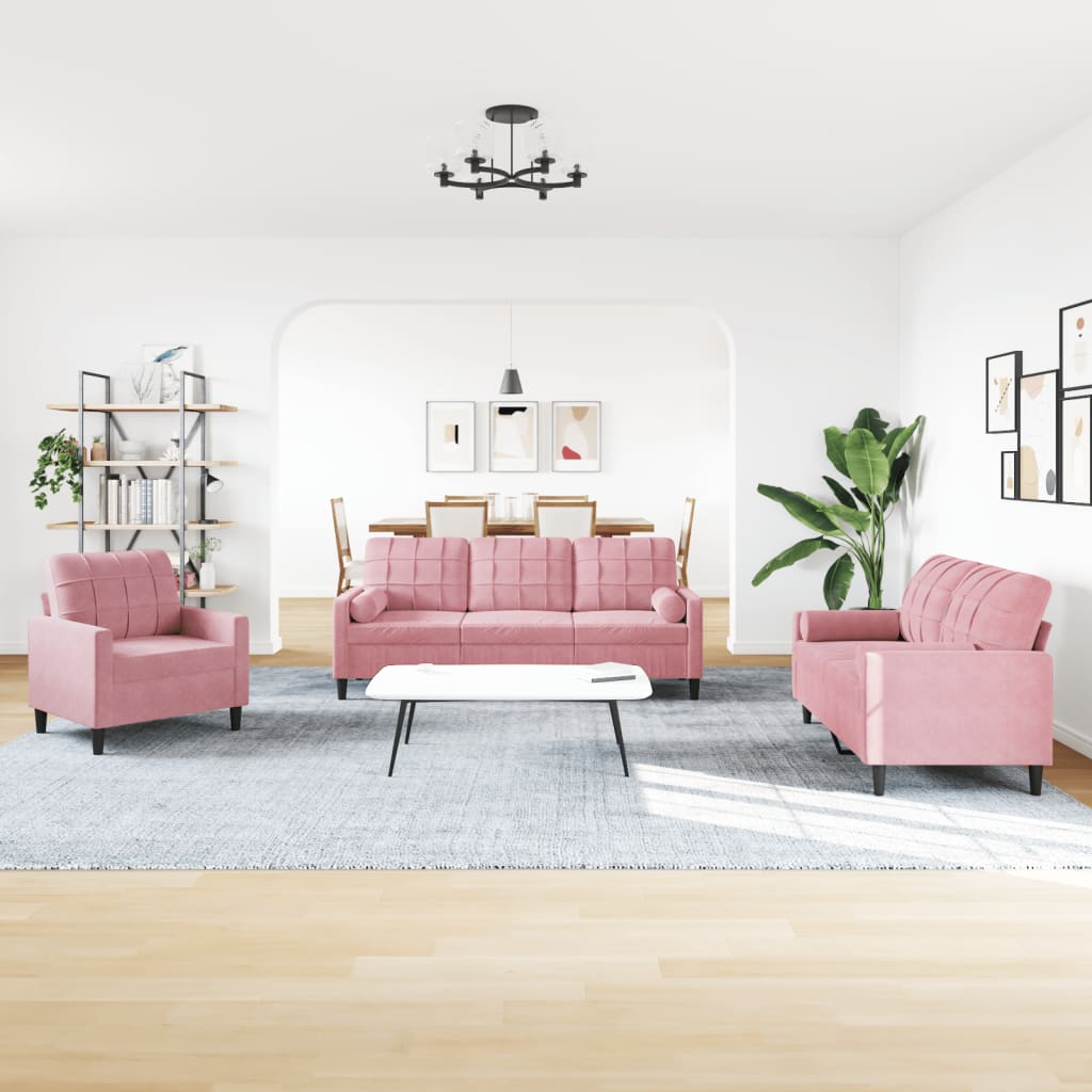 4-dijelni set sofa s jastucima ružičasti baršunasti