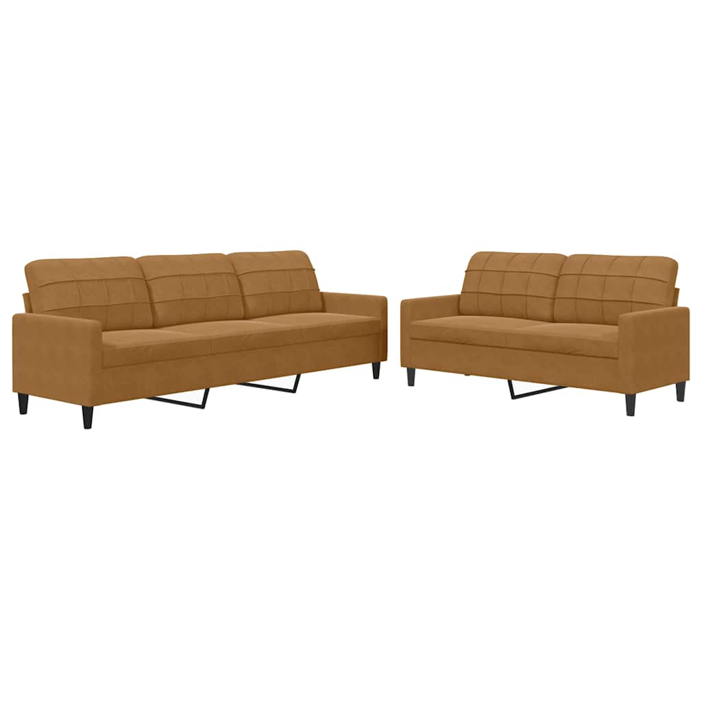 2-dijelni set sofa s jastucima smeđi baršunasti