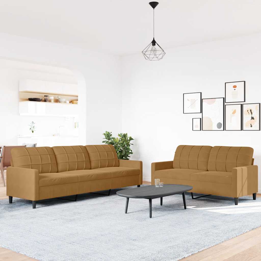 2-dijelni set sofa s jastucima smeđi baršunasti