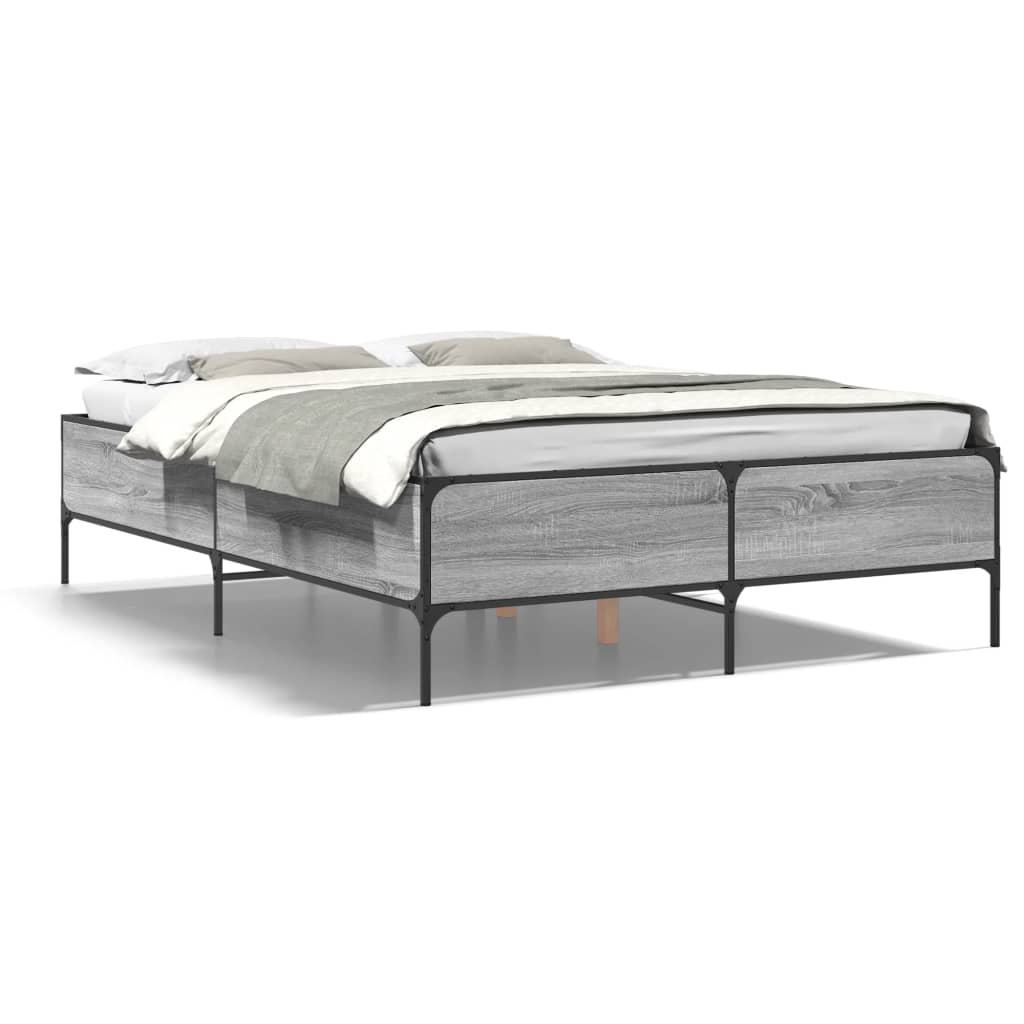 Okvir kreveta boja hrasta 160x200 cm konstruirano drvo i metal Siva 160 x 200 cm