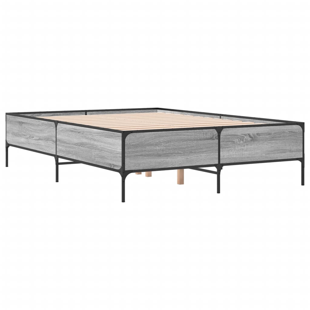 Okvir kreveta boja hrasta 160x200 cm konstruirano drvo i metal Siva 160 x 200 cm