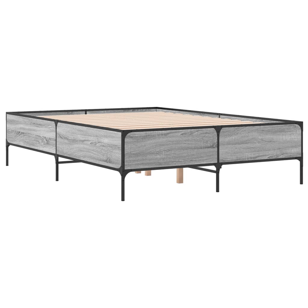 Okvir kreveta boja hrasta 160x200 cm konstruirano drvo i metal Siva 160 x 200 cm