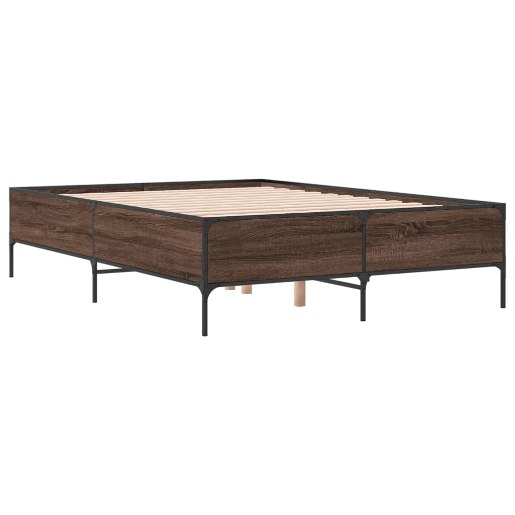 Okvir kreveta boja hrasta 160x200 cm konstruirano drvo i metal Smeđa 160 x 200 cm