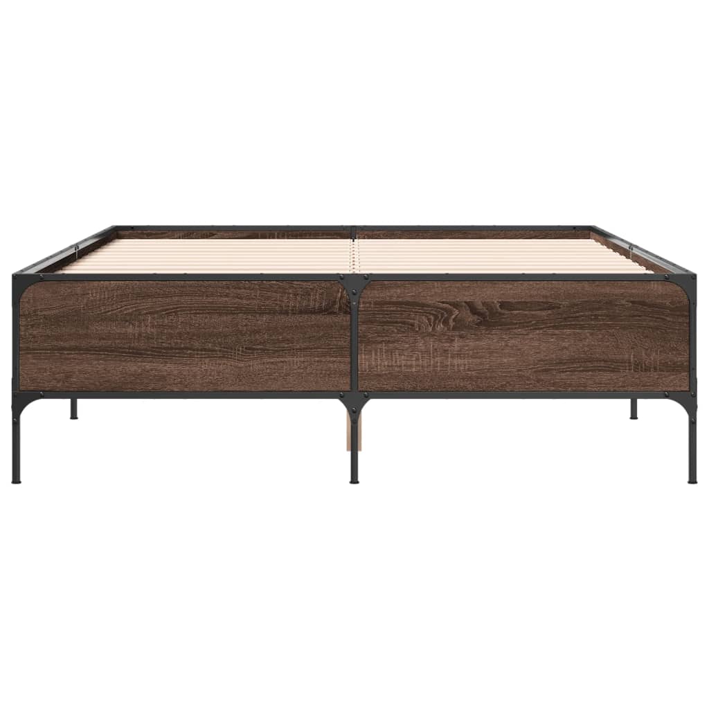 Okvir kreveta boja hrasta 160x200 cm konstruirano drvo i metal Smeđa 160 x 200 cm