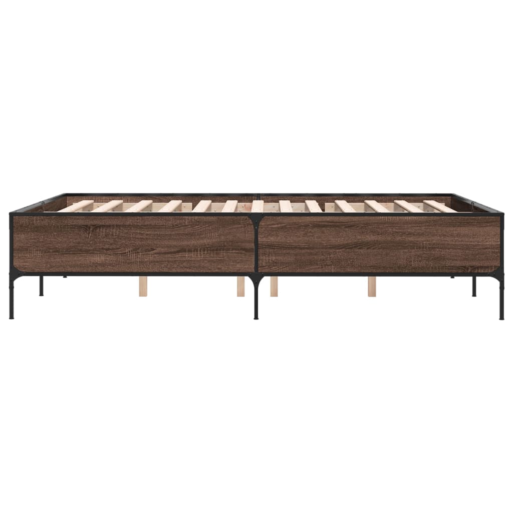 Okvir kreveta boja hrasta 160x200 cm konstruirano drvo i metal Smeđa 160 x 200 cm