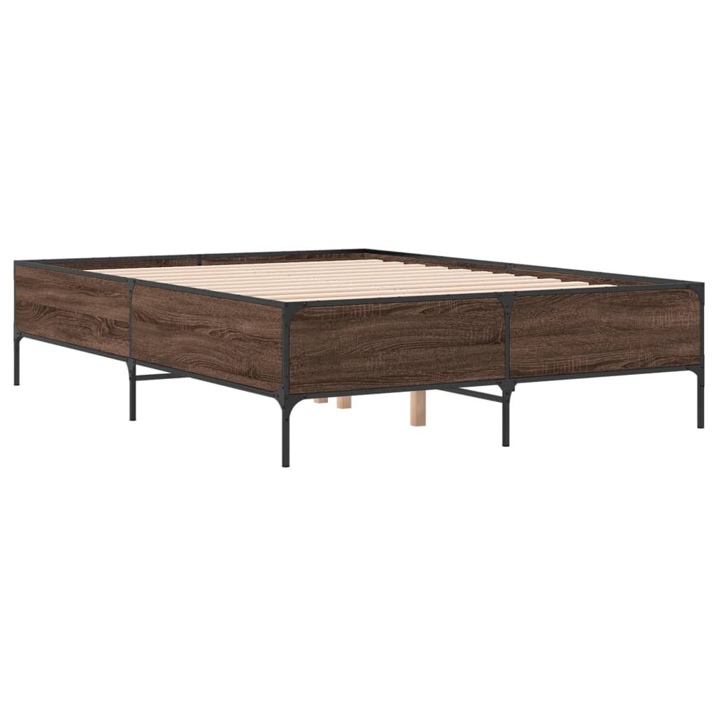 Okvir kreveta boja hrasta 160x200 cm konstruirano drvo i metal Smeđa 160 x 200 cm