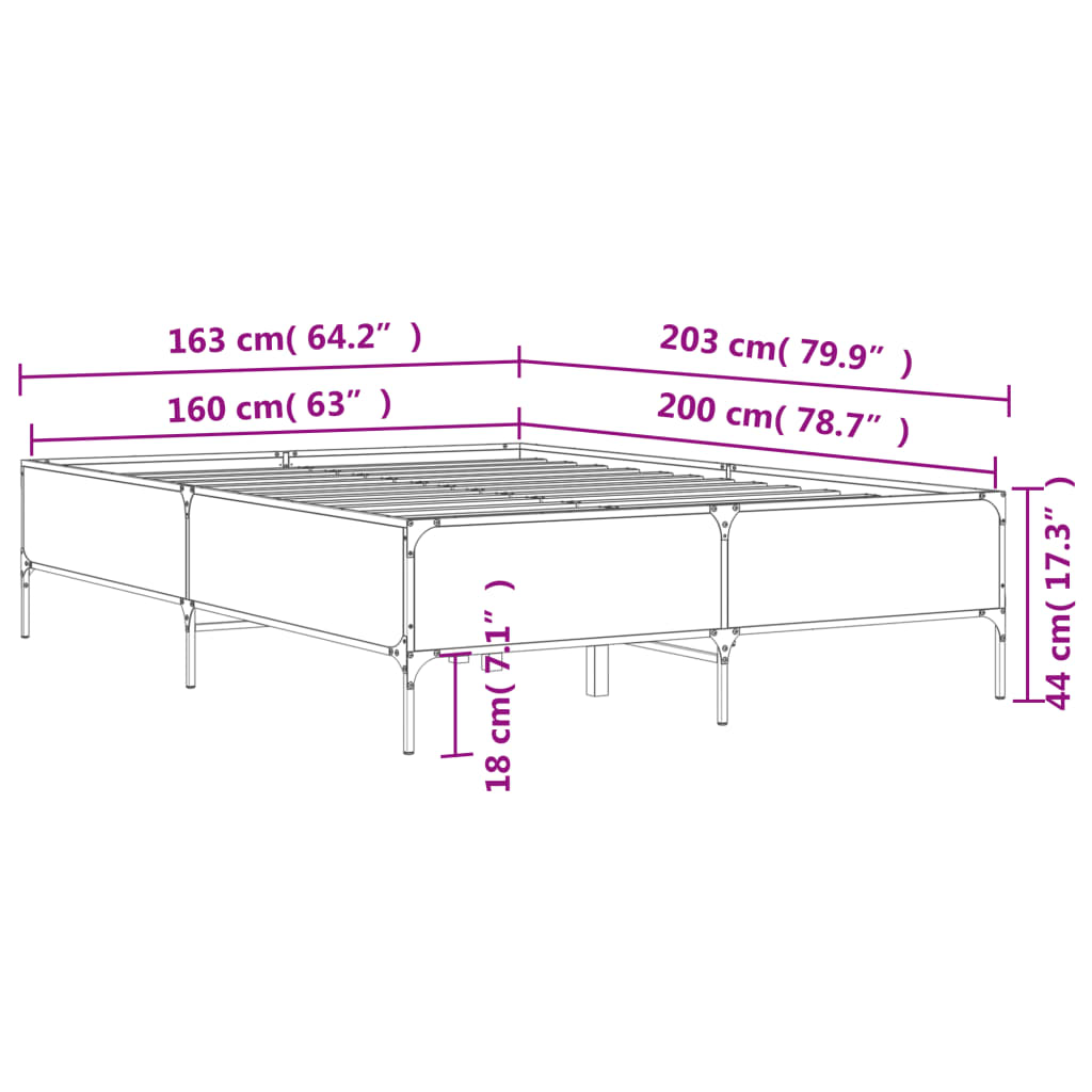 Okvir kreveta boja hrasta 160x200 cm konstruirano drvo i metal Smeđa 160 x 200 cm