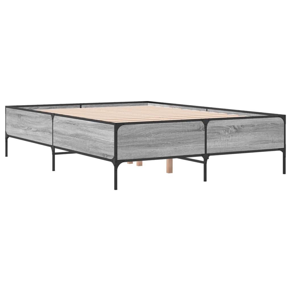 Okvir kreveta boja hrasta 120x200 cm konstruirano drvo i metal Siva 120 x 200 cm