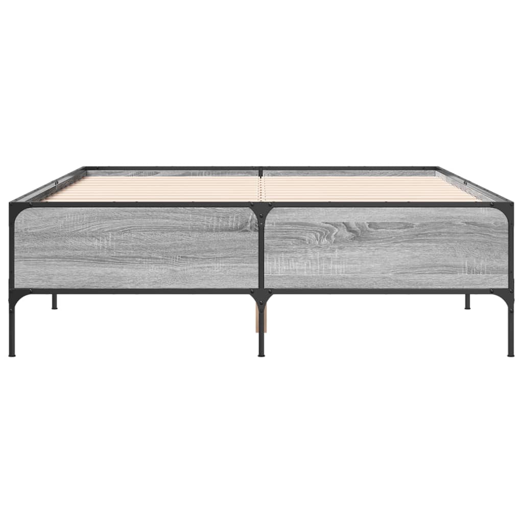 Okvir kreveta boja hrasta 120x200 cm konstruirano drvo i metal Siva 120 x 200 cm