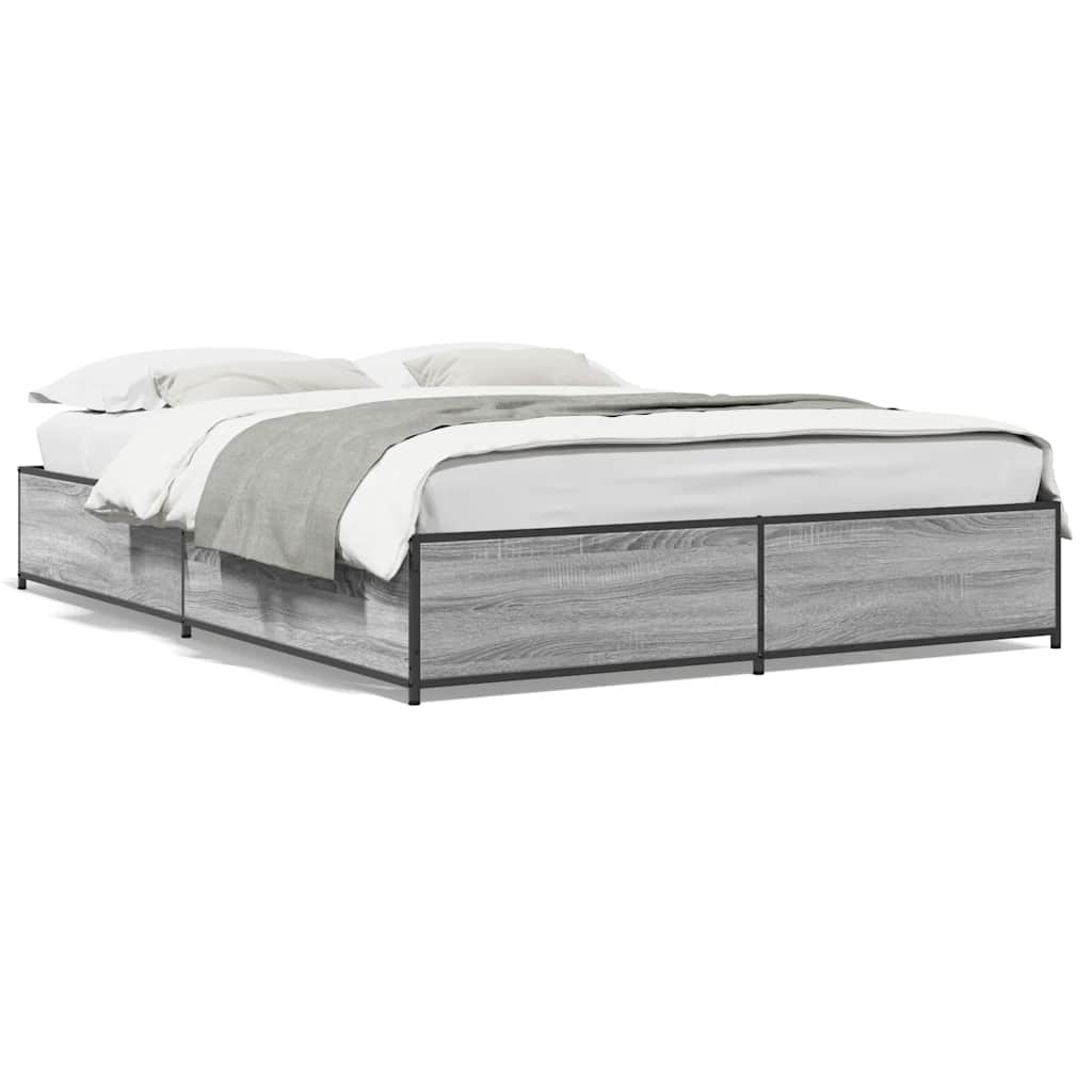 Okvir za krevet boja hrasta 150x200cm konstruirano drvo i metal Siva 150 x 200 cm