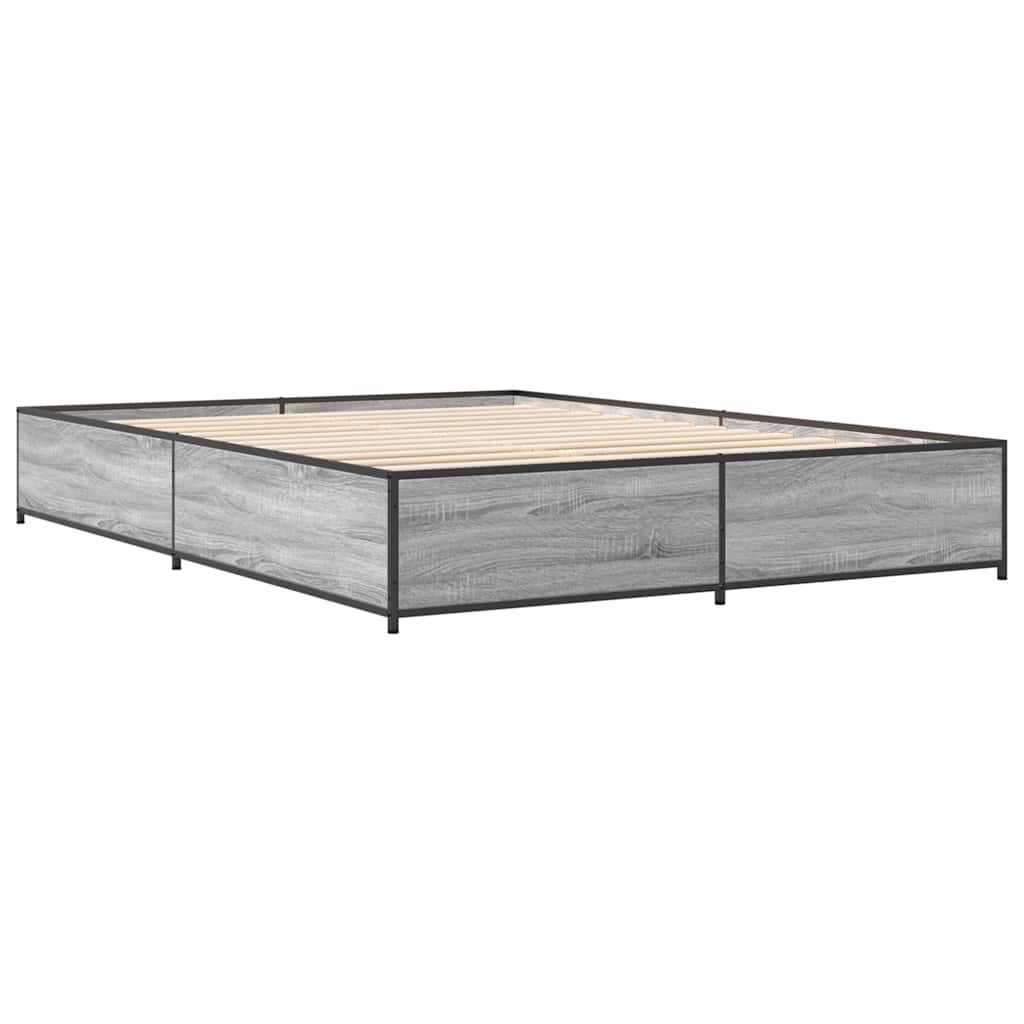 Okvir za krevet boja hrasta 150x200cm konstruirano drvo i metal Siva 150 x 200 cm