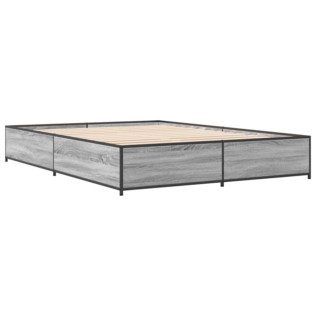 Okvir za krevet boja hrasta 150x200cm konstruirano drvo i metal Siva 150 x 200 cm