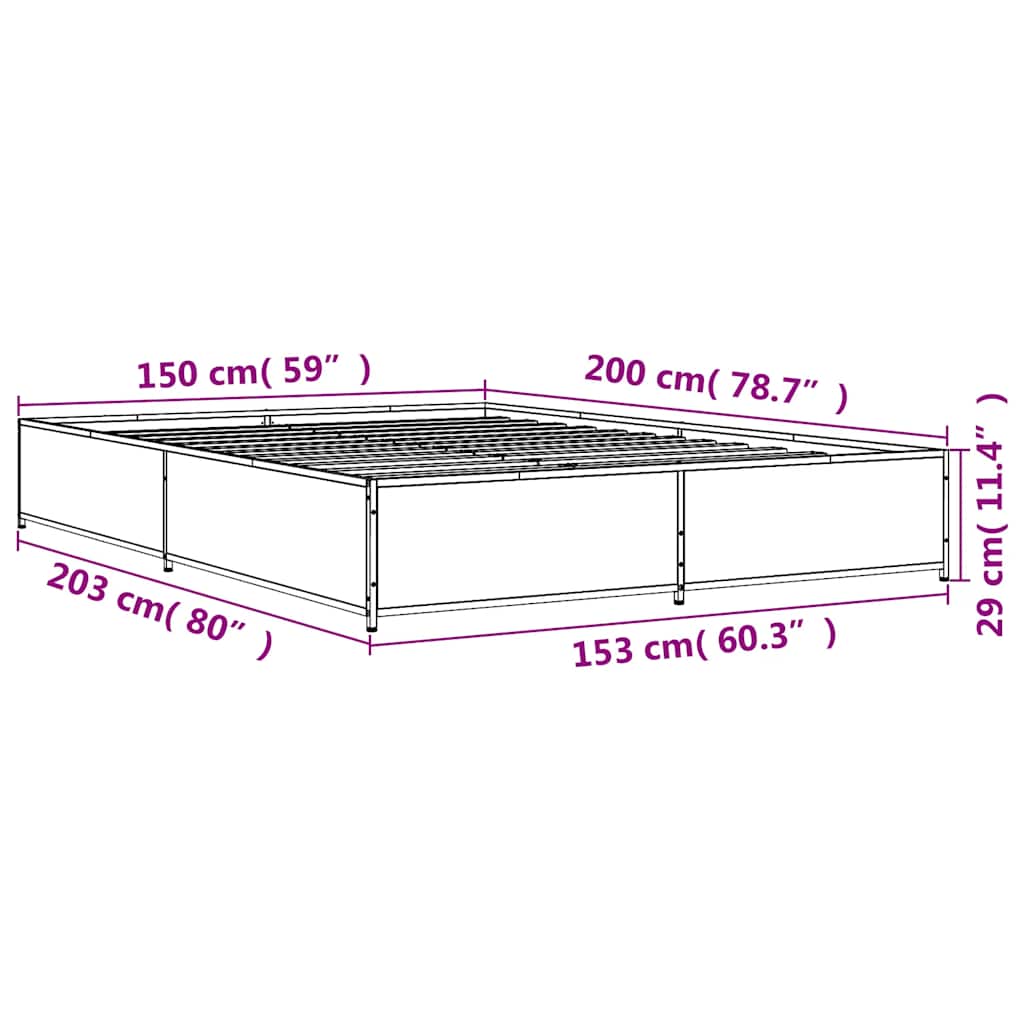 Okvir za krevet boja hrasta 150x200cm konstruirano drvo i metal Siva 150 x 200 cm