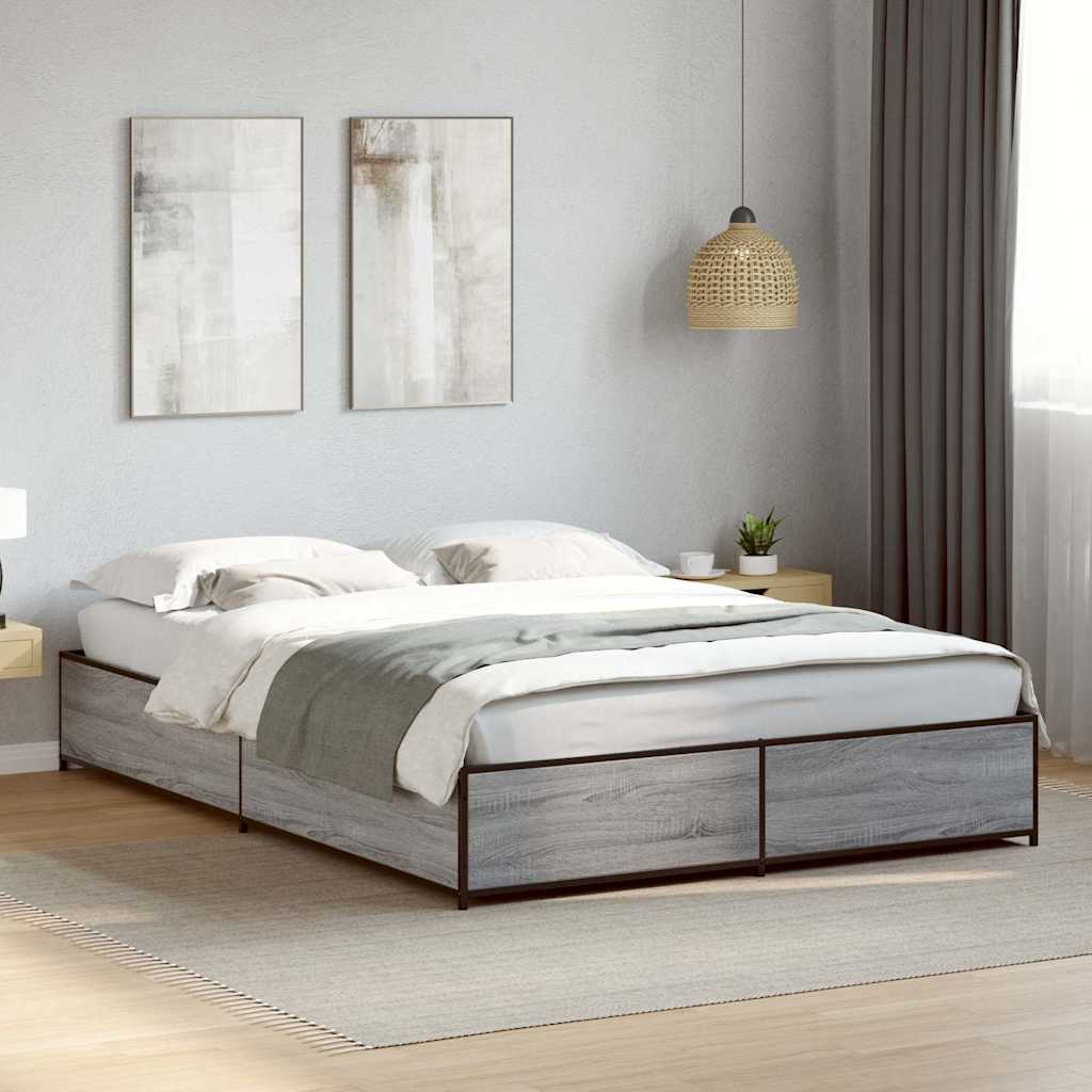 Okvir za krevet boja hrasta 150x200cm konstruirano drvo i metal Siva 150 x 200 cm