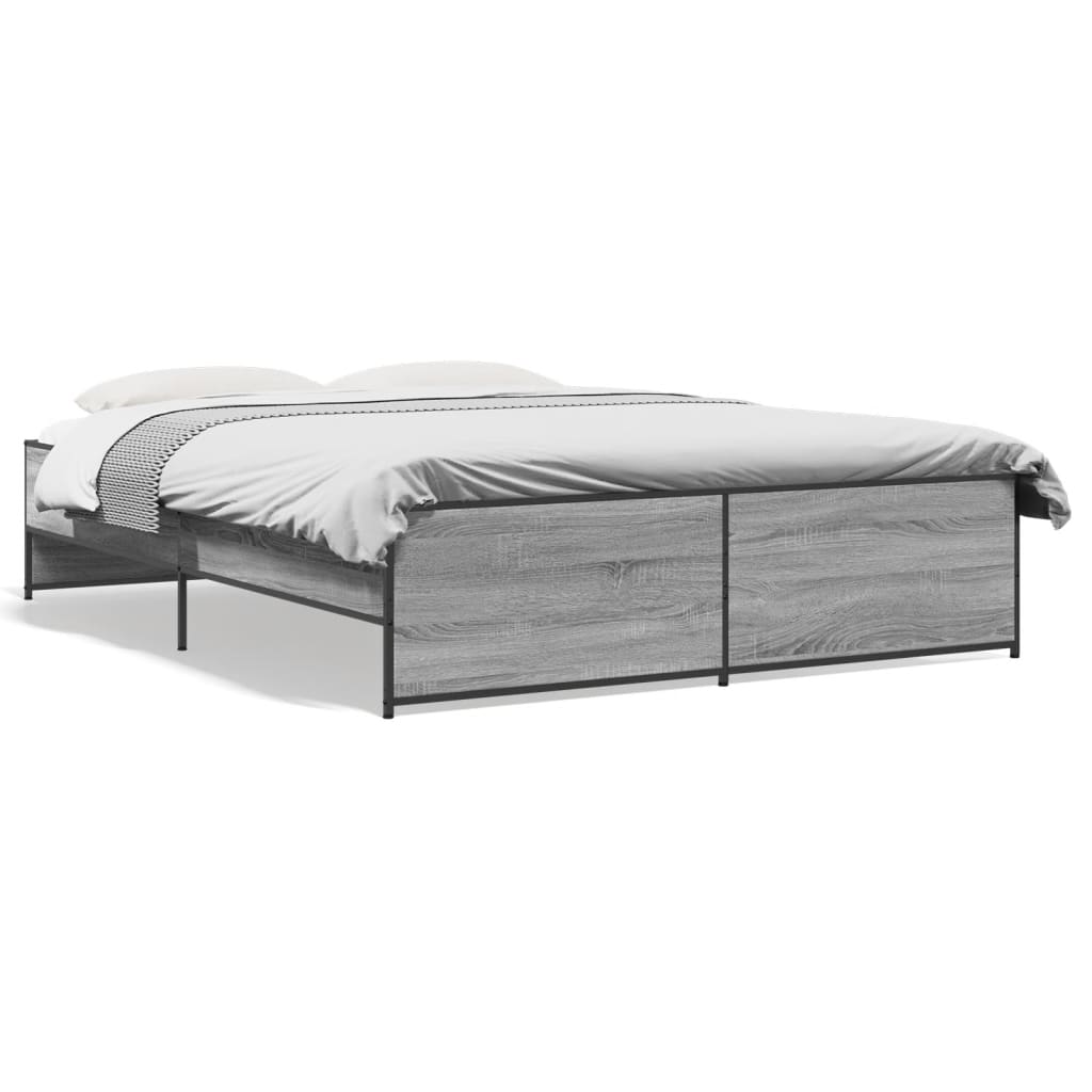 Okvir za krevet boja hrasta 150x200cm konstruirano drvo i metal Siva 150 x 200 cm