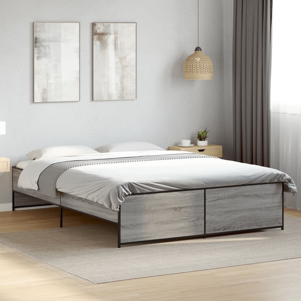 Okvir za krevet boja hrasta 150x200cm konstruirano drvo i metal Siva 150 x 200 cm