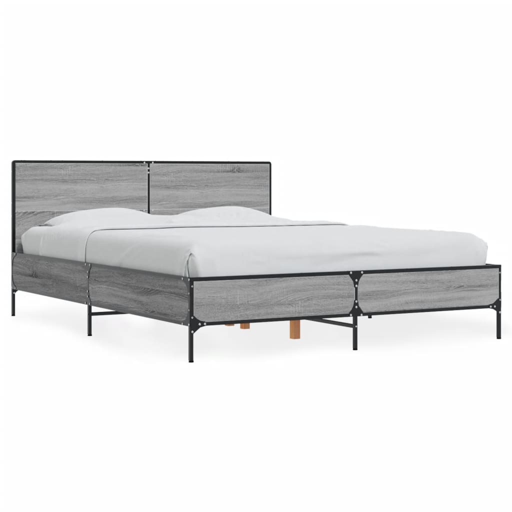 Okvir kreveta boja hrasta 120x200 cm konstruirano drvo i metal Siva 120 x 200 cm