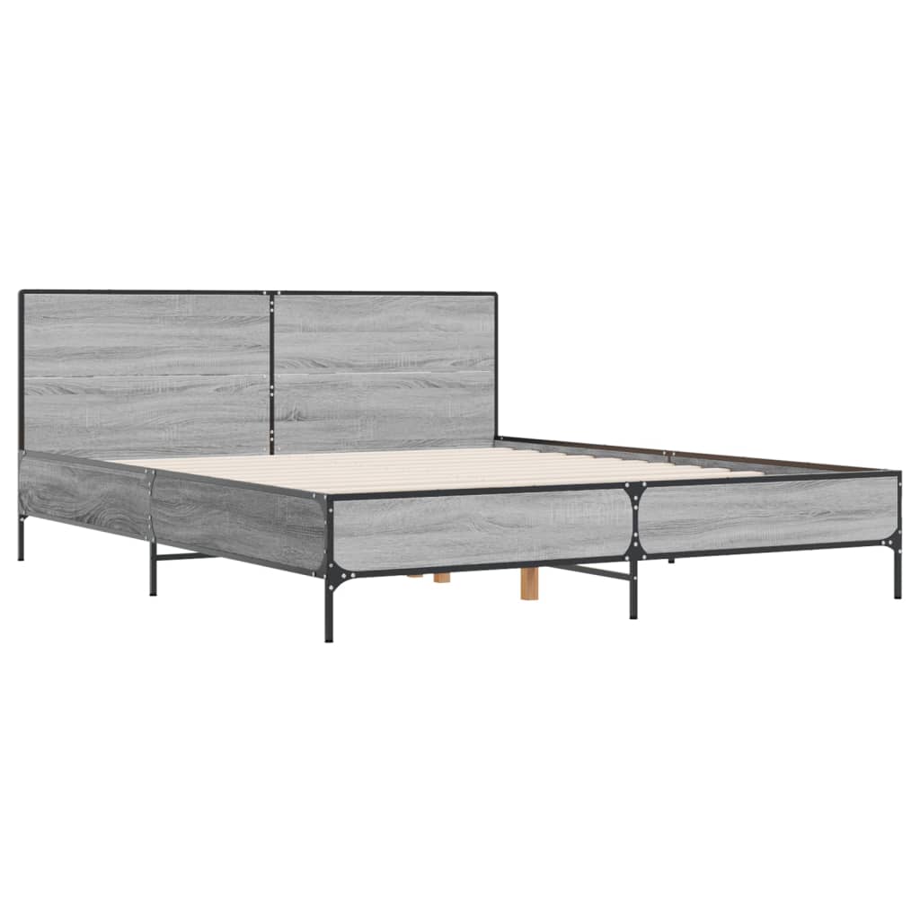 Okvir kreveta boja hrasta 120x200 cm konstruirano drvo i metal Siva 120 x 200 cm