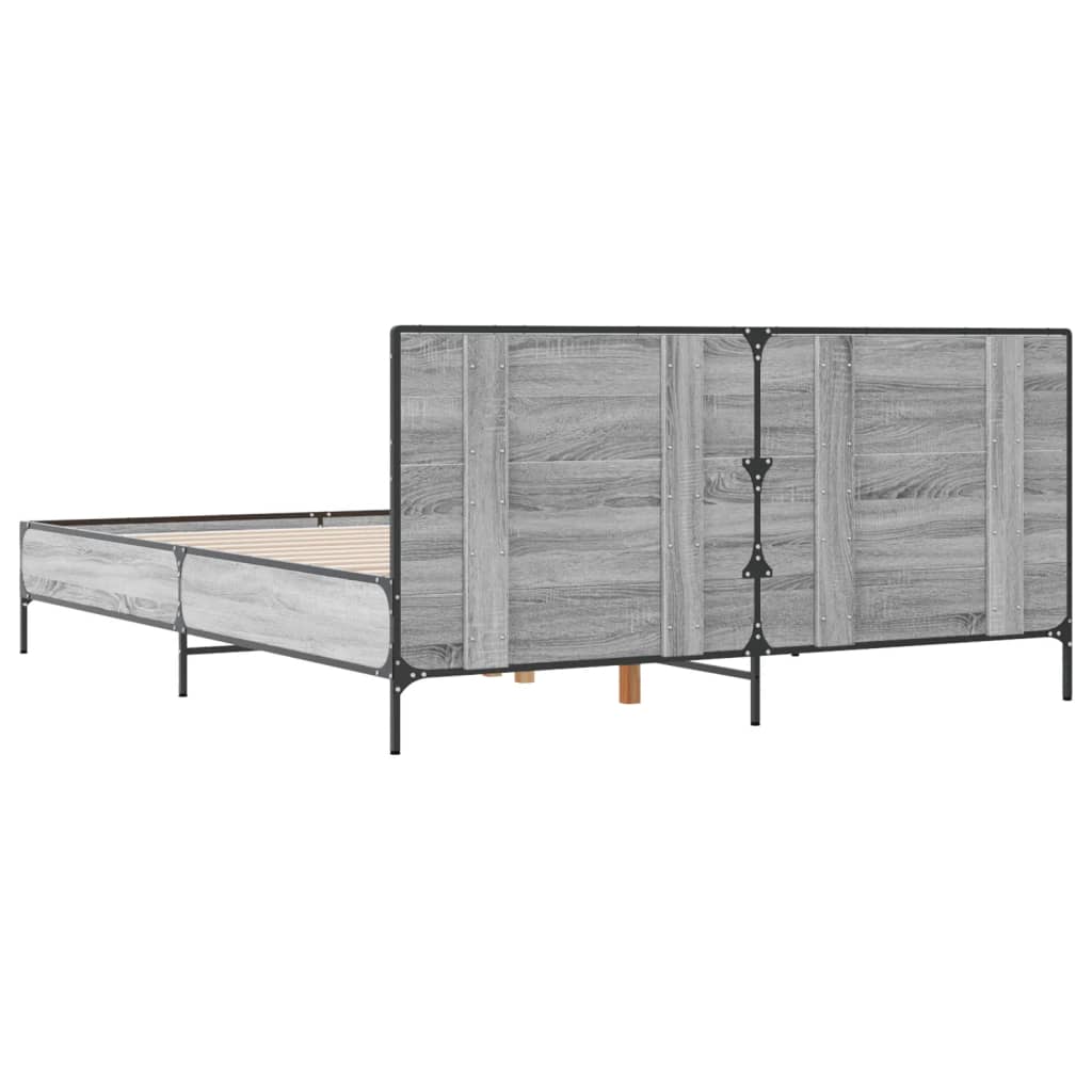 Okvir kreveta boja hrasta 120x200 cm konstruirano drvo i metal Siva 120 x 200 cm