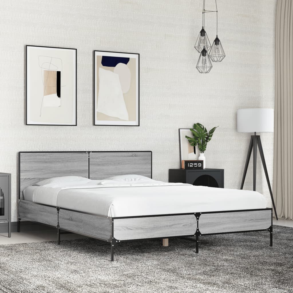Okvir kreveta boja hrasta 120x200 cm konstruirano drvo i metal Siva 120 x 200 cm
