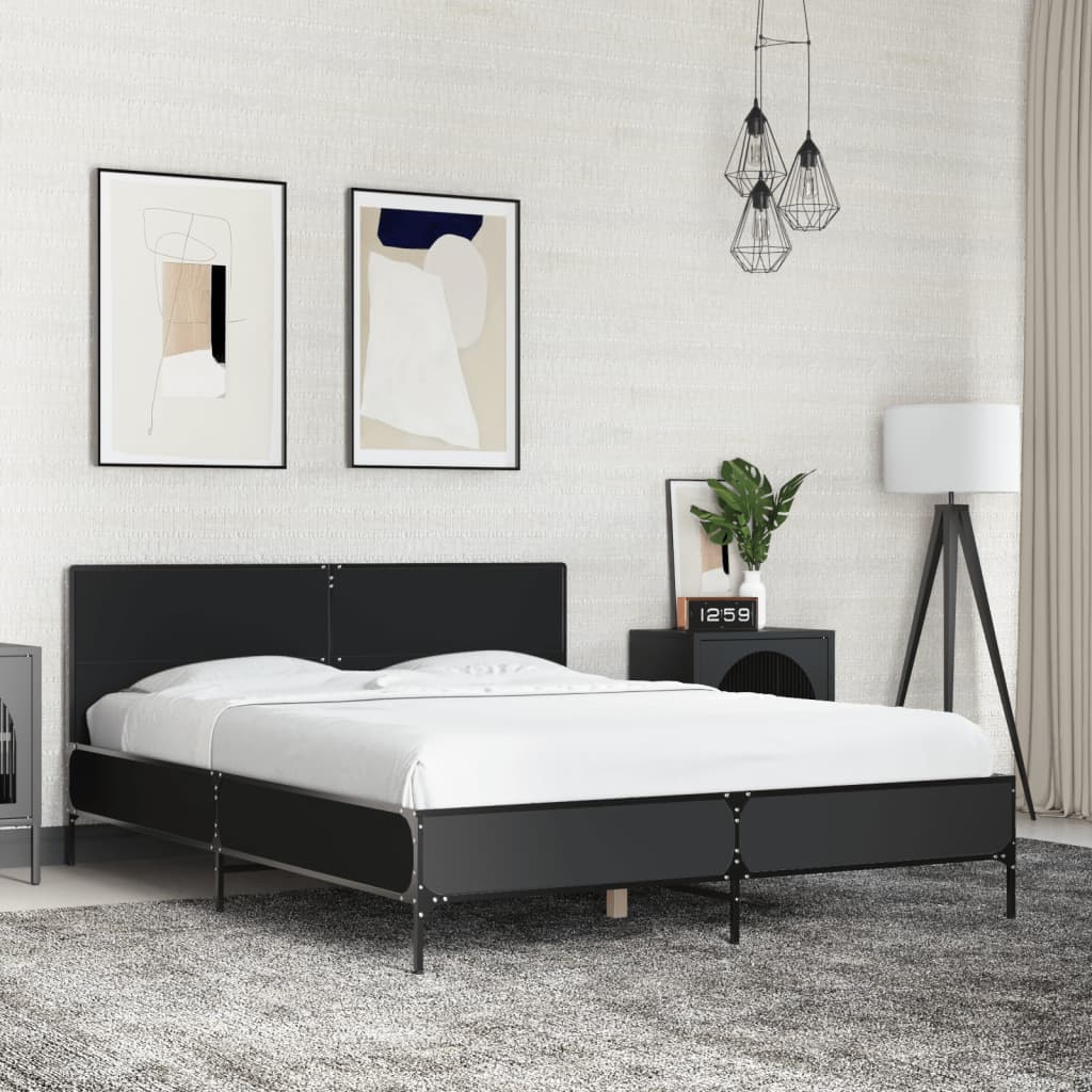 Okvir kreveta crni 140 x 200 cm od konstruiranog drva i metala